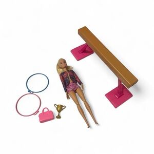Barbie Doll You Can Be Anything Gymnast Barbie Gymnastics with Beam Set Lot